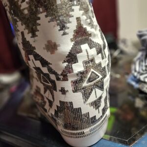 Express White and Brown Patterned Skirt